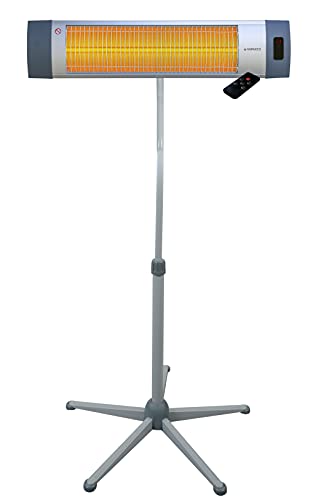NORVECO Elektrischer Infrarot-Heizstrahler mit Standfuß und Fernbedienung | 1800 Watt, IP44, Timer | Standfuss Infrarotheizung Terrasse, Heizstrahler Terrasse Heater | Outdoor, Wintergarten