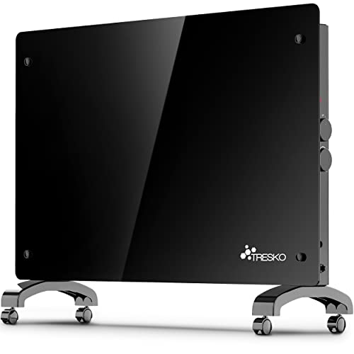 TRESKO Glaskonvektor Elektroheizung 1500W | Glasheizung elektrisch | Konvektor Heizung Heizkörper | Elektroheizkörper Stand- oder Wand Heizung