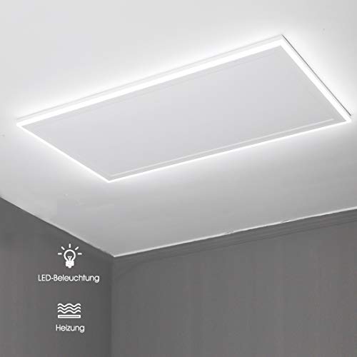 Infrarotheizung mit Thermostat Deckenheizung 600W LED Beleuchtung Licht Kaltweiß/Warmweiß Einstellbare Helligkeit Infrarot Heizung Decke Heizplatte Heizpaneel Überhitzungsschutz