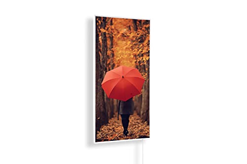 Infrarotheizung mit Bild – Herbst Bildmotive – TÜV/GS - 800 Watt Bildheizung + Thermostat - Weißer Rahmen (05. Waldspaziergang)