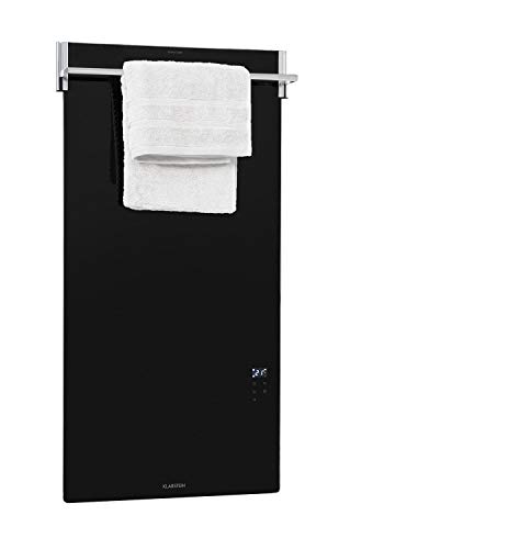Klarstein Hot Spot Crystal Spotless Smart Infrarotheizung, 59 x 112 cm, 750 W, IR ComfortHeat, App-Steuerung über WiFi, Wandmontage, Handtuchstange, Schwarz