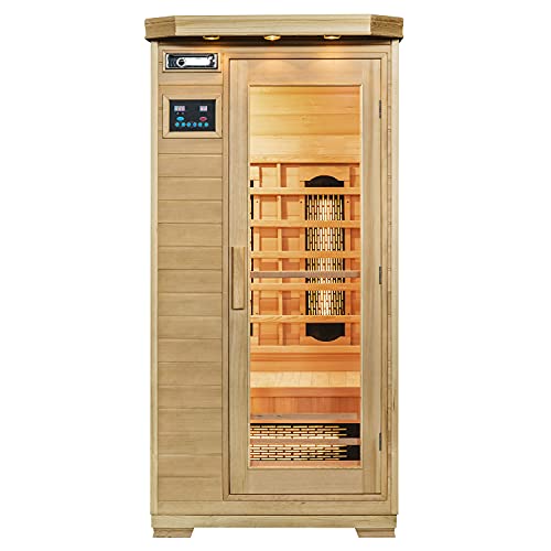 Artsauna Infrarotkabine Trondheim — Vollspektrum Infrarotsauna - 1 Person — LED-Farblicht, digitaler Steuerung — Hemlock-Holz