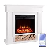 Klarstein Elektrokamin, Elektro Heizungen für Wohnzimmer & Innenräume, Elektrischer Kamin mit LED Flammen, Kamin Freistehend, Heizlüfter mit Timer, App-Control, Auto-Temperaturregelung, Heizung 1800W