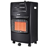 DMS Gasheizofen 4200W Heizgerät Gasheizung Gasheizer Infrarot Keramikbrenner inkl. Gasdruckregler Gasschlauch, Heizstrahler Gasheizgerät, Infrarot, Butan- Propangasflaschen bis 15kg [EEK A] (Schwarz)