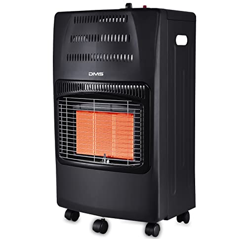 DMS Gasheizofen 4200W Heizgerät Gasheizung Gasheizer Infrarot Keramikbrenner inkl. Gasdruckregler Gasschlauch, Heizstrahler Gasheizgerät, Infrarot, Butan- Propangasflaschen bis 15kg [EEK A] (Schwarz)