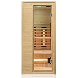 Dewello Infrarotkabine Infrarotsauna Calgary 90cm x 90cm 1 Person inkl. Vollspektrumstrahler, Ionisator mit Aroma Therapie, LED-Farblichttherapie aus Hemlock Tannenholz
