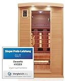 Dewello Infrarotkabine Infrarotsauna Hyder 115x105 für 1-2 Personen aus Hemlock Holz mit Vollspektrumstrahler, LED-Farblicht, Bluetooth, FM,MP3,USB