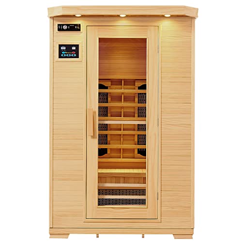 Artsauna Infrarotkabine Oslo - Wärmekabine mit Keramikstrahler & LED-Farblichttherapie für 2 Personen - Infrarotsauna 120x100 cm aus Hemlockholz