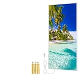 Bringer Bild Infrarotheizung mit Rahmen - Bildheizung mit UV Druck - 60x120x1,8cm - Palmenstrand, Malediven