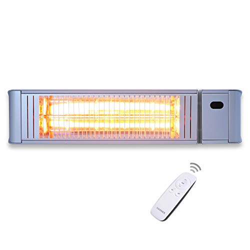 VASNER Teras X20 – Infrarot Heizstrahler 2000 Watt, 6 Heizstufen, abgerundetes Design, elektrischer Infrarotstrahler für Balkon & Terrasse, Outdoor IP65 Schutz & Fernbedienung (Silber)