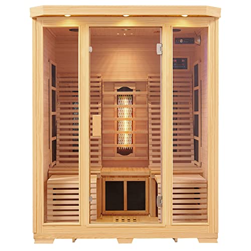 Artsauna Infrarotkabine Helsinki 150 - Infrarotsauna 150x150 cm mit Triplex-Heizsystem, LED-Farblichttherapie & 2 Liegen für 3 Personen - Wärmekabine