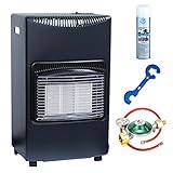 Gas-Ofen Heizofen Infrarot Heizstrahler 4,2 kW Camping-Heizung für Propangas-Kleinflaschen inkl. Schlauch, Gasregler, Lecksuchspray mit Gas-Füllstandsanzeige und Gasregler- und Schlauchlöser