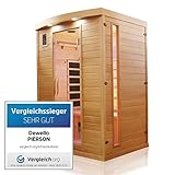 Dewello Infrarotkabine Infrarotsauna Pierson 135cm x 105cm 1-2 Person aus Hemlock Holz mit Vollspektrumstrahler, Bodenstrahler, LED-Farblicht, Bluetooth, FM,MP3,USB